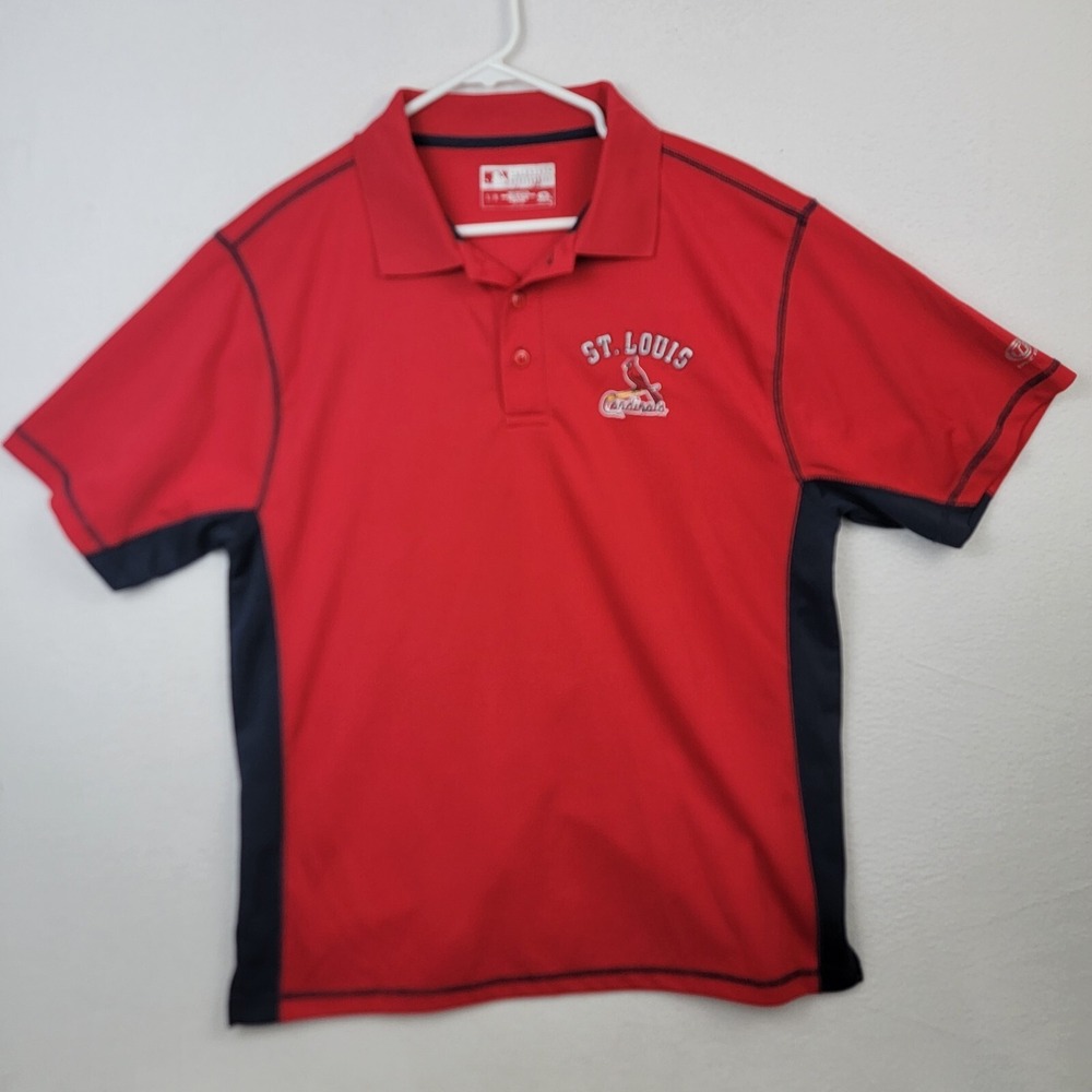 MLB True Fan St. Louis Cardinals Polo Shirt Mens Large Red Short Sleeve Pullover